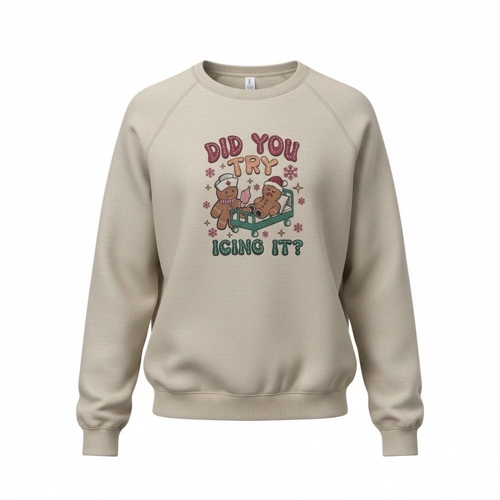 Bella+Canvas‎ Sweatshirt Women 3XL Tan Gingerbread Nurse Icing Graphic